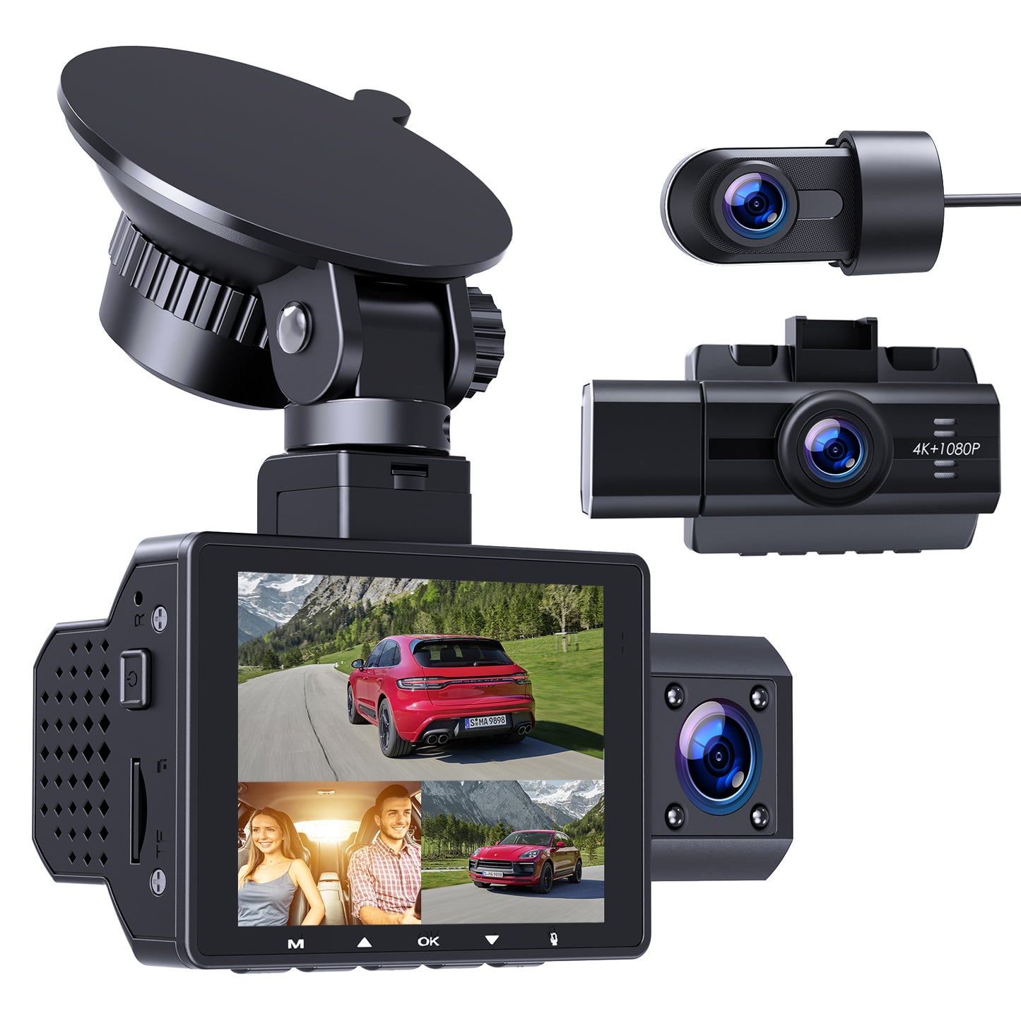 TOGUARD 4K Dash Cam Front and Rear Inside, 3 Channel Dashcam 4K+1080P Dash Camera, Triple Car Camera 2K+1080P+1080P with IR Night Vision, WDR,G-Sensor, Parking Monitor