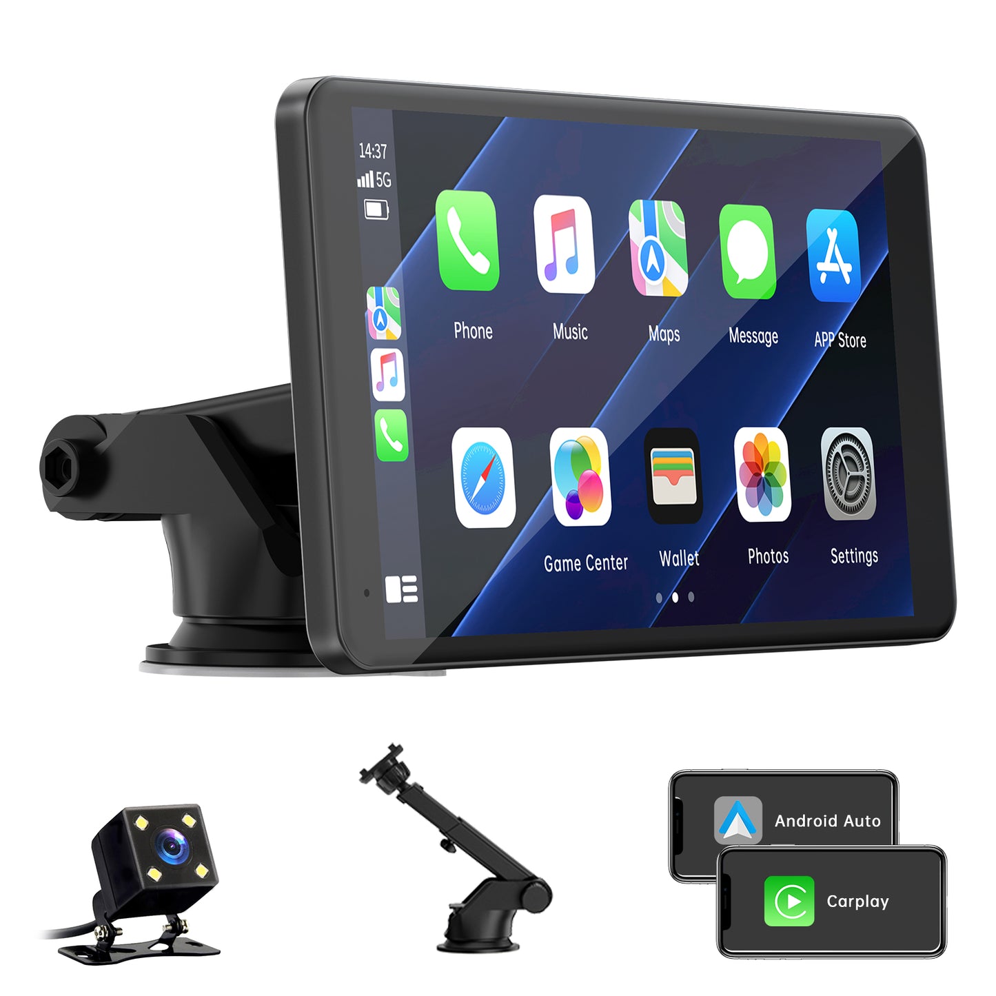 Autoradio portable sans fil TOGUARD Apple Carplay avec Airplay, écran tactile HD 7" Android Auto pour voitures, récepteur radio de voiture avec Bluetooth, FM, AUX, commande vocale, navigation GPS pour tous les véhicules 