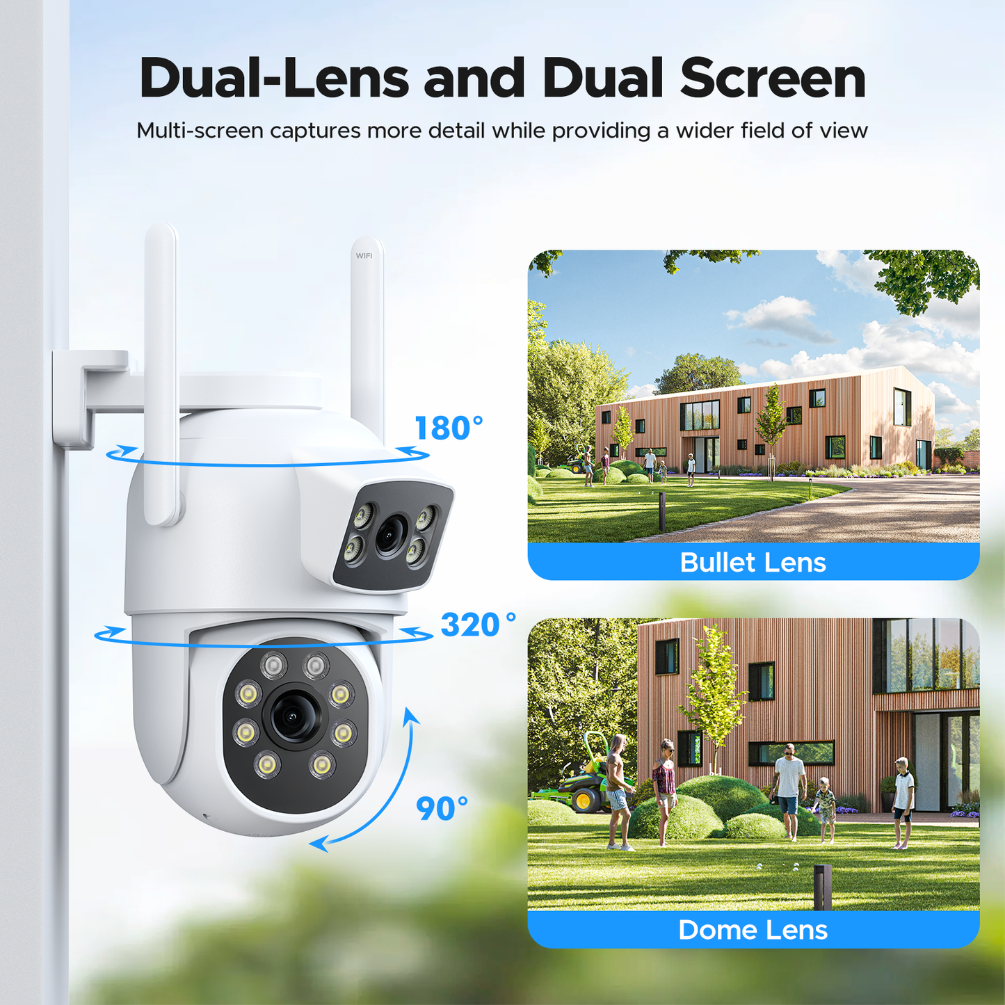 Toguard SC48 10CH Wired Security Camera System Outdoor with 500G Hard Drive, 2K 10.1" LCD NVR Monitor, 4pcs 2K/2MP+2PM PTZ Dual Lens Linkage Security Surveillance Cameras, Wireless WiFi Sigal