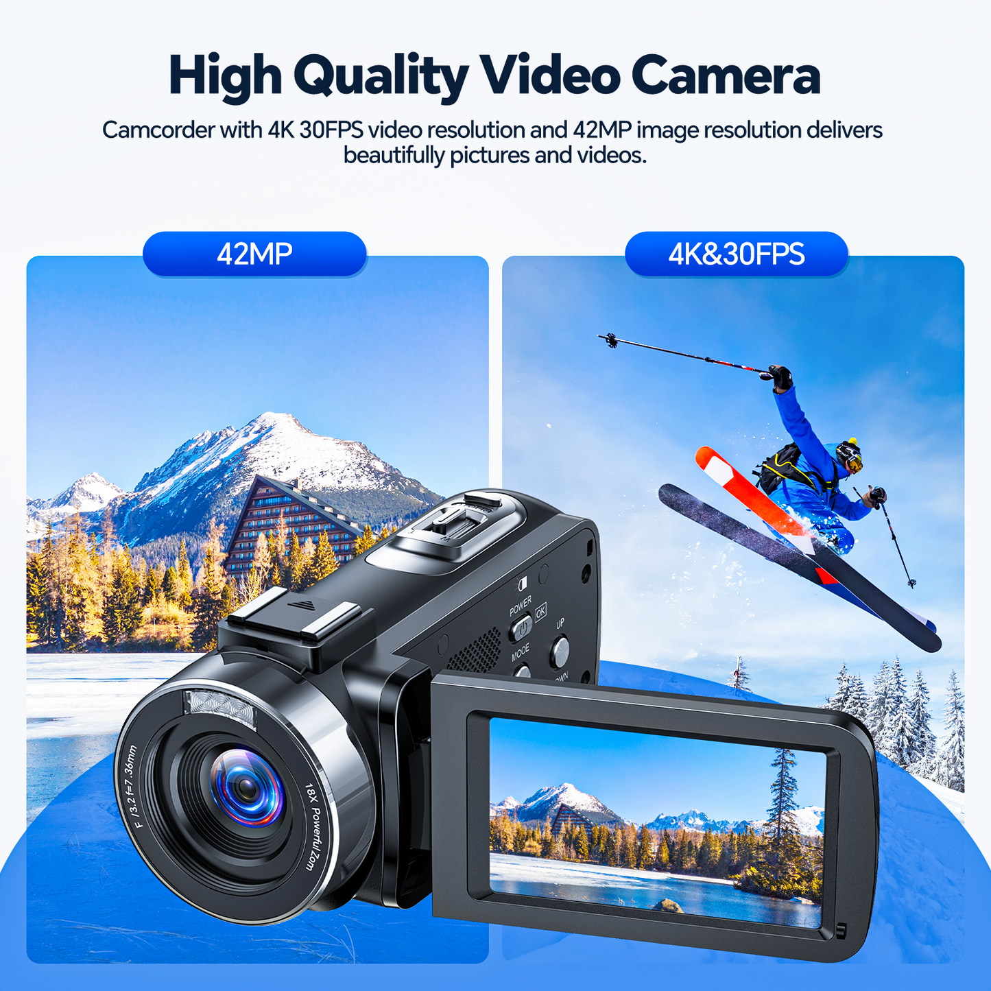 Campark AC13 4K 30FPS Video Camera 42MP Photo 3” 270° Screen Digital Camcorder for Vlogging Youtube