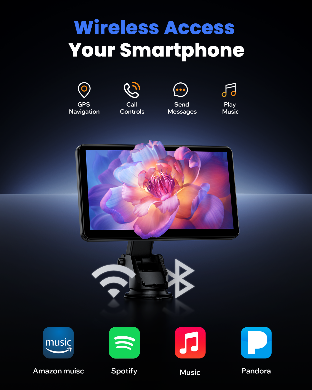 Autoradio portable sans fil TOGUARD Apple Carplay avec Airplay, écran tactile HD 7" Android Auto pour voitures, récepteur radio de voiture avec Bluetooth, FM, AUX, commande vocale, navigation GPS pour tous les véhicules 