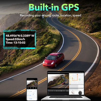 TOGUARD ダッシュカム フロント&amp;リア 4K+4K 5Ghz Wi-Fi GPS、128G SDカード付き車用ダッシュカメラ、3.16インチタッチスクリーン デュアルソニーナイトビジョンカーカメラ、音声コマンド、Gセンサー、アプリ