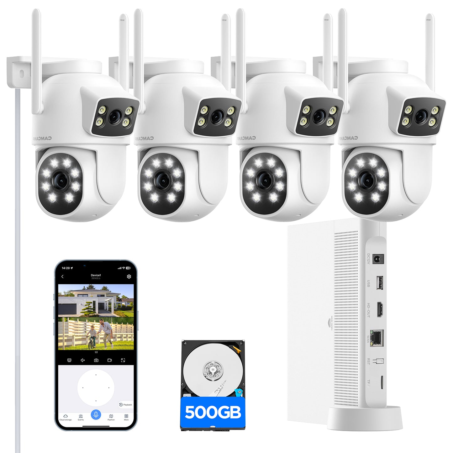 Toguard SC48 10CH Wired Security Camera System Outdoor with 500G Hard Drive, 2K 10.1" LCD NVR Monitor, 4pcs 2K/2MP+2PM PTZ Dual Lens Linkage Security Surveillance Cameras, Wireless WiFi Sigal