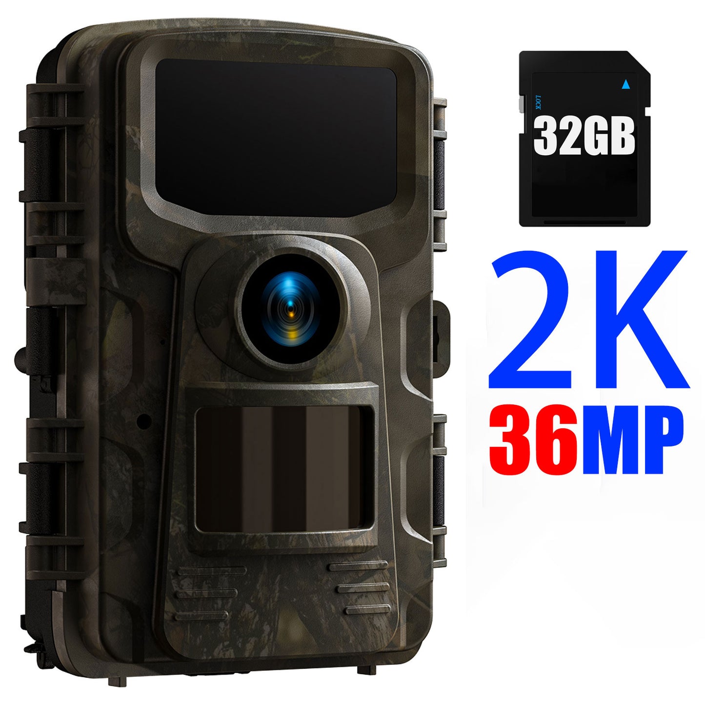 CAMPARK Trail Camera with SD Card 2K 36MP Game Camera with Night Vision Motion Activated Fast Trigger Time IP66 Waterproof 2.0"LCD Hunting Deer Trail Cam for Wildlife Monitoring