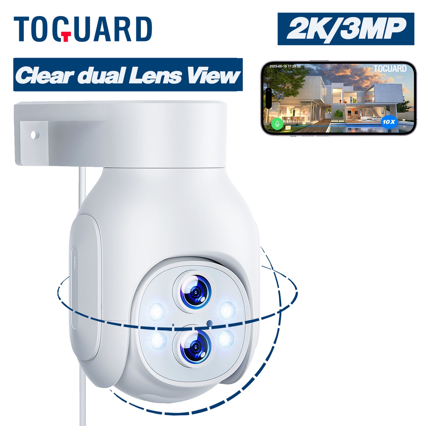 TOGUARD SC22 2K/3MP WiFi Outdoor Security Camera with 10X Hybrid Zoom Wireless Dome Surveillance