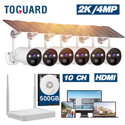 Toguard SC17 10CH 2K/4MP ソーラーワイヤレス セキュリティ カメラ システム 屋外 6 個バッテリー WiFi バレット監視カメラ NVR HDM​​I コネクタ