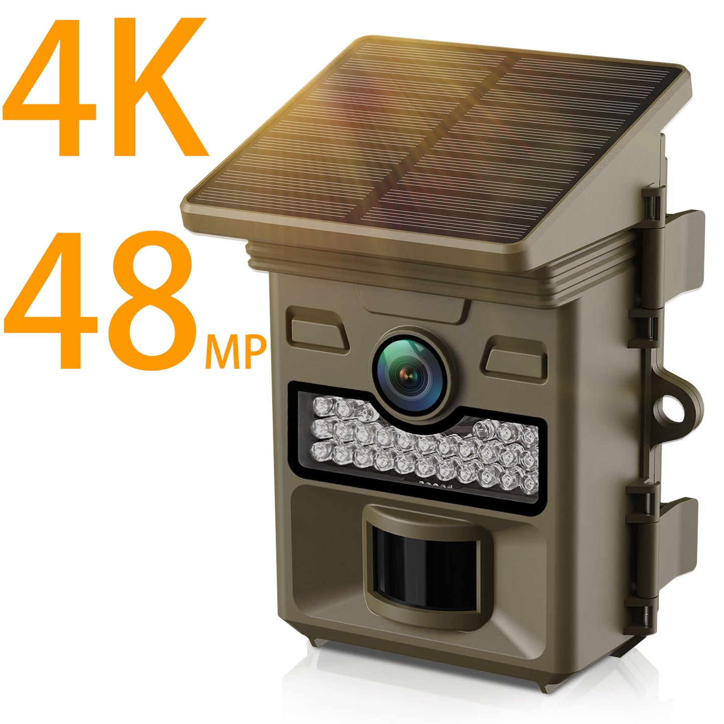 CAMPARK Solar Powered Trail Camera 48MP 4K Hunting Game Camera with Night Vision Motion Activated Waterproof IP66 Loop Recording 0.1s Trigger Time Deer Trail Cam Built-in 2000mAh Battery