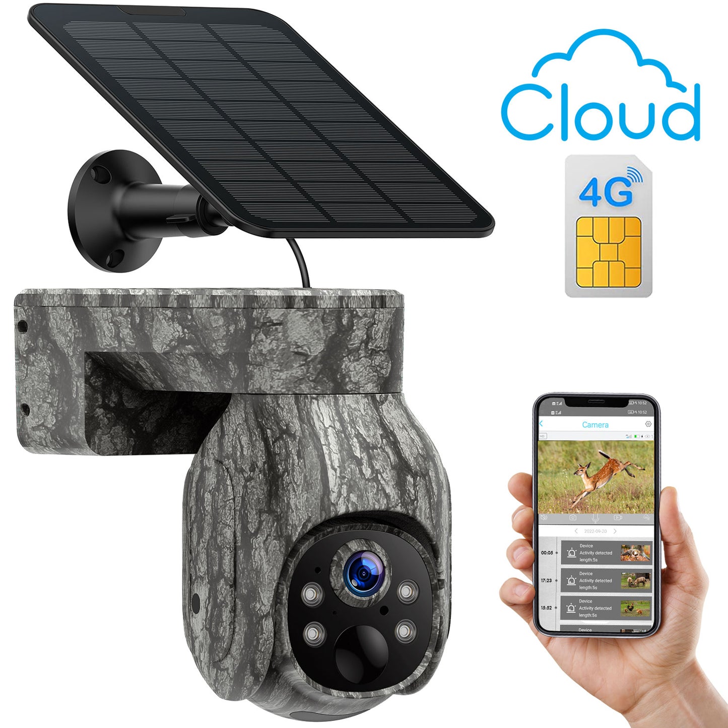 Caméra de chasse cellulaire CAMPARK sans fil 4G LTE, caméra de jeu solaire avec carte SIM, panoramique à 360 °, inclinaison à 90 °, vision nocturne 2K, vue en direct, étanche, stockage dans le cloud, mouvement PIR, caméra de sécurité de chasse sans WiFi