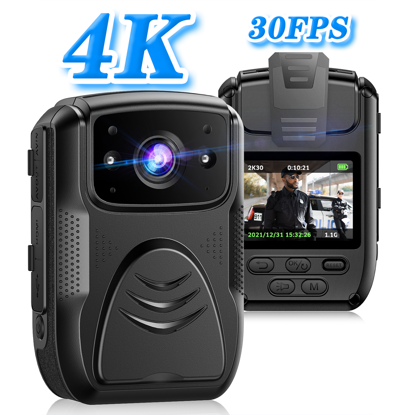 Campark 4K 40MP Police Body Camera Waterproof with Audio and Video Recording 170° Wide-Angle IR Night Vision