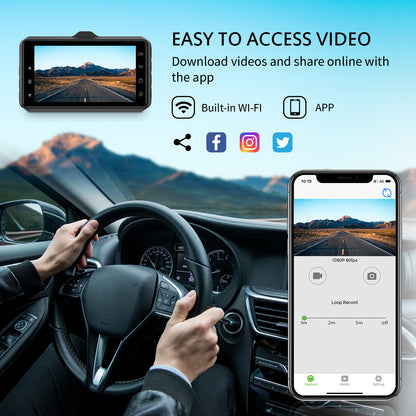 4K Dash Cam 3" LCD Car Dashboard Car Camera Recorder with WDR, Built-in WiFi, GPS, Night Vision