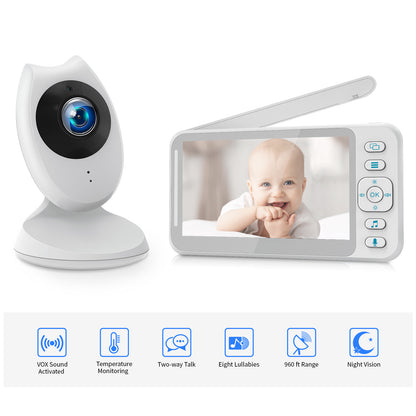 Moniteur vidéo pour bébé CAMPARK avec caméra et audio, écran 4,3 pouces avec vision nocturne, conversation audio bidirectionnelle, mode VOX, 8 berceuses, capteur de température, longue portée et surveillance 24 heures sur 24 