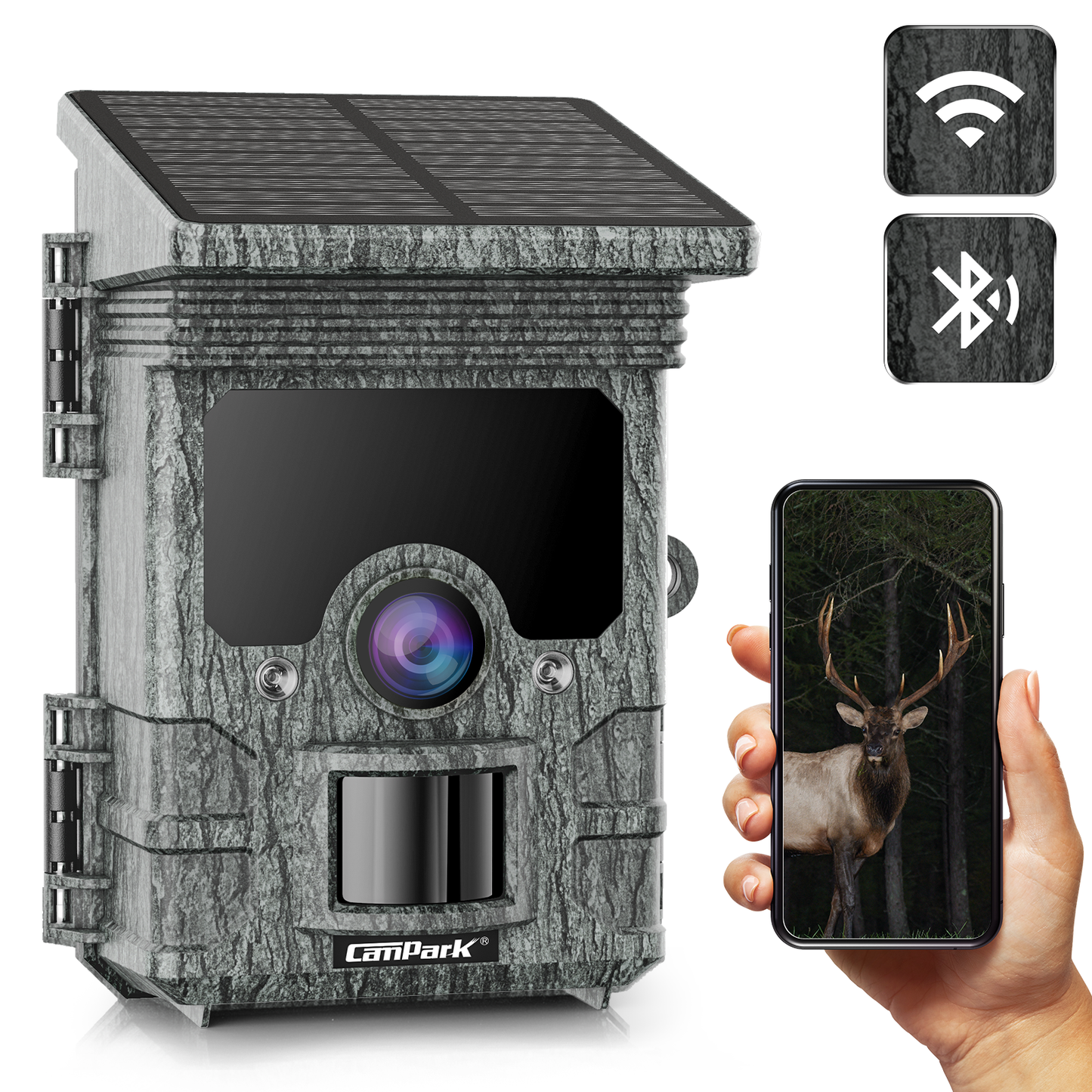 Campark T150 Solar Powered WiFi Bluetooth Trail Camera 2K 24MP