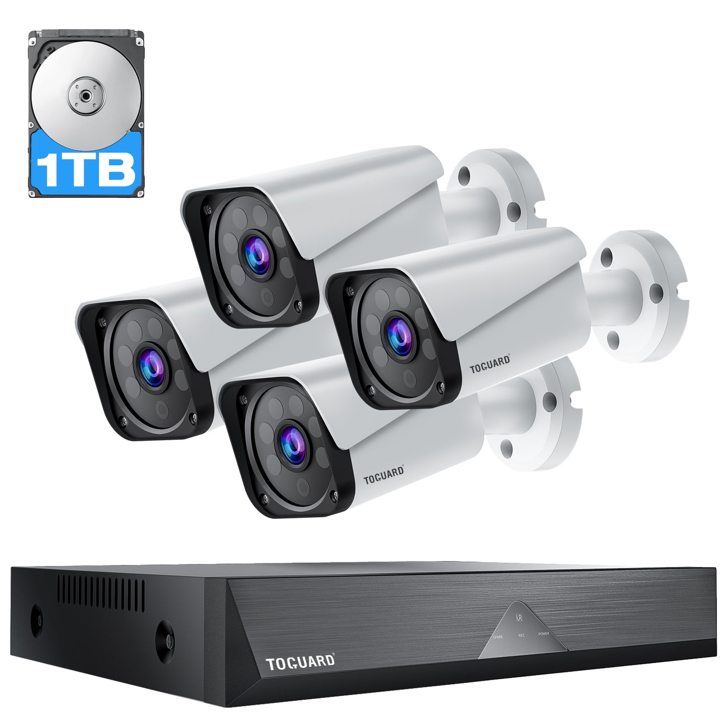 Système de caméra de sécurité CCTV TOGUARD 1080P Système de sécurité par caméra filaire stable 8CH DVR Caméras de surveillance à domicile IP66 étanches (HD 1 To inclus) 