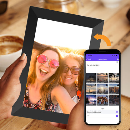 Cadre photo numérique intelligent JEEMAK 10" WiFi HD IPS Écran tactile Stockage intégré de 16 Go Rotation automatique Partage facile de photos/vidéos via l'application, e-mail