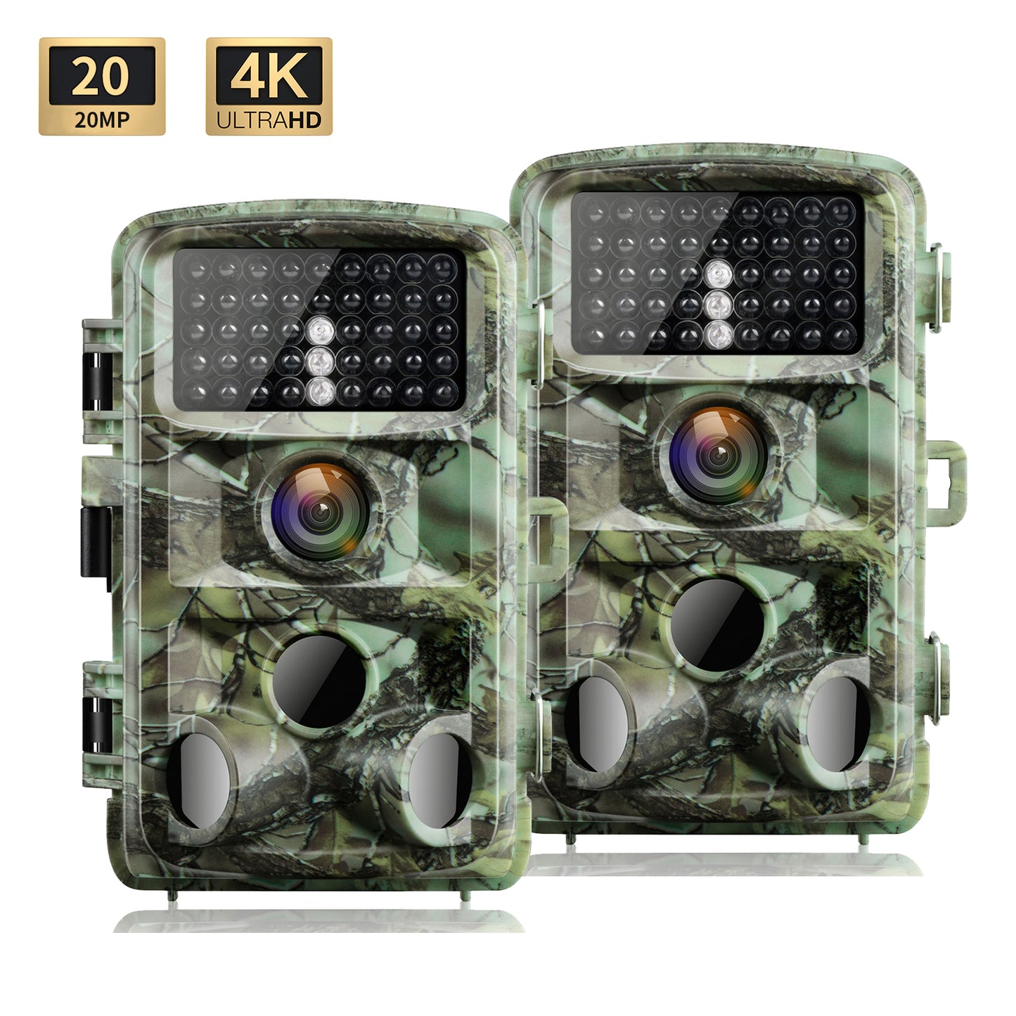 CAMPARK Lot de 2 caméras de chasse 4K 20 MP avec 3 PIR 42 LED Vision nocturne infrarouge Étanche 120 ° Grand angle 2,4" LCD Caméra de chasse pour surveillance de la faune 