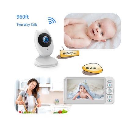 Moniteur vidéo pour bébé CAMPARK avec caméra et audio, écran 4,3 pouces avec vision nocturne, conversation audio bidirectionnelle, mode VOX, 8 berceuses, capteur de température, longue portée et surveillance 24 heures sur 24 