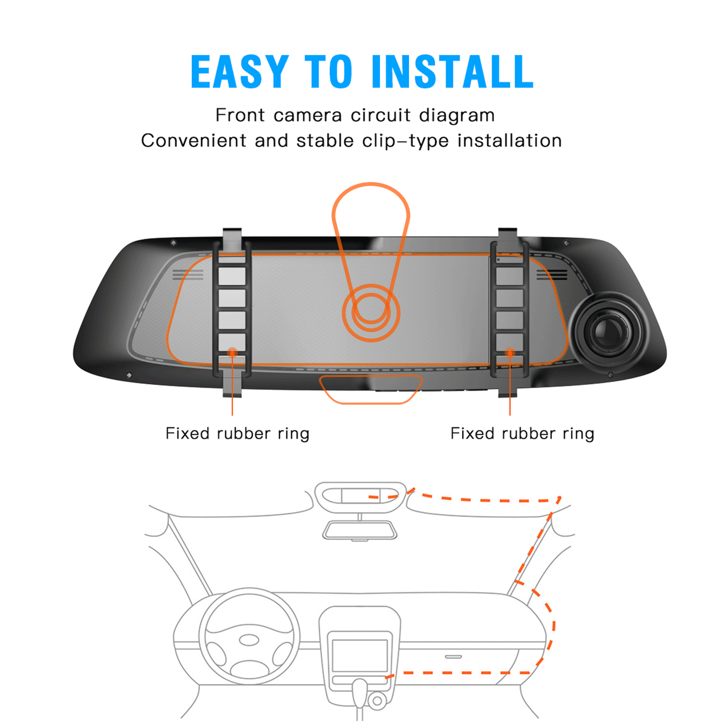 Caméra de tableau de bord TOGUARD 1080P pour voitures avec caméra de recul étanche Écran tactile IPS 4,3" Caméra de rétroviseur, moniteur de stationnement, enregistrement en boucle 