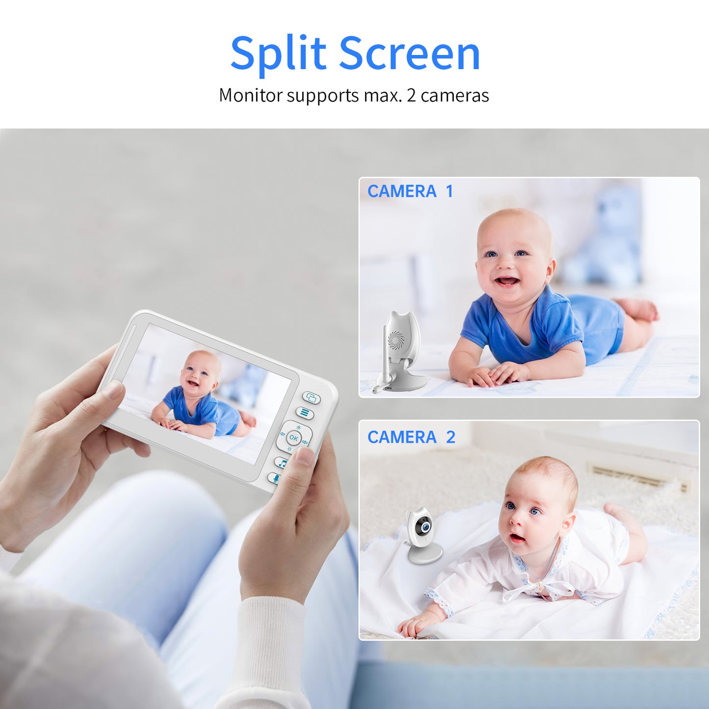 Moniteur vidéo pour bébé CAMPARK avec caméra et audio, écran 4,3 pouces avec vision nocturne, conversation audio bidirectionnelle, mode VOX, 8 berceuses, capteur de température, longue portée et surveillance 24 heures sur 24 