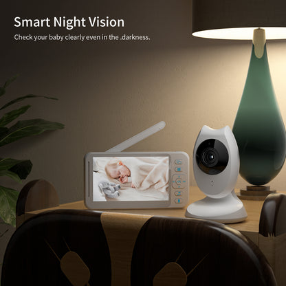 Moniteur vidéo pour bébé CAMPARK avec caméra et audio, écran 4,3 pouces avec vision nocturne, conversation audio bidirectionnelle, mode VOX, 8 berceuses, capteur de température, longue portée et surveillance 24 heures sur 24 