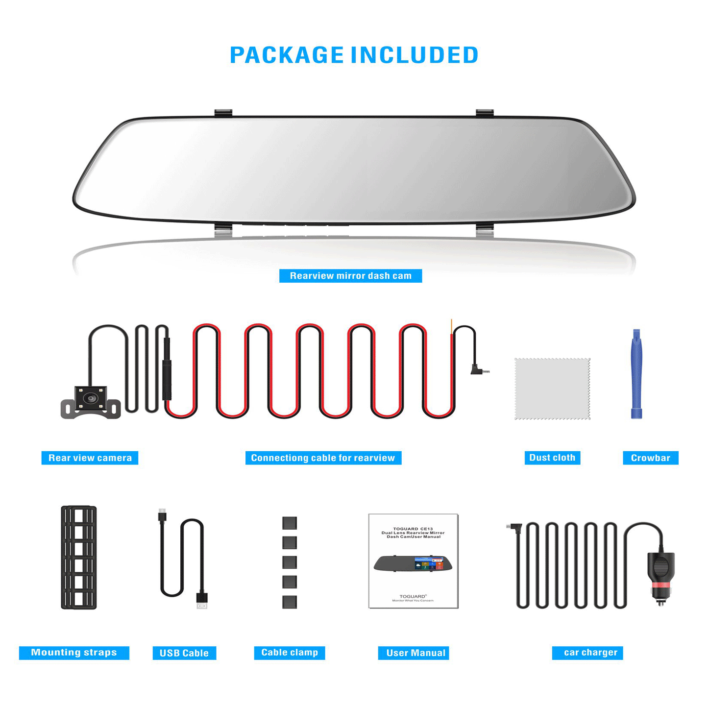 TOGUARD 1080P ミラーダッシュカム 車用 防水バックアップカメラ付き 4.3インチ IPS フルタッチスクリーン リアビューミラーカメラ 駐車モニター ループ録画